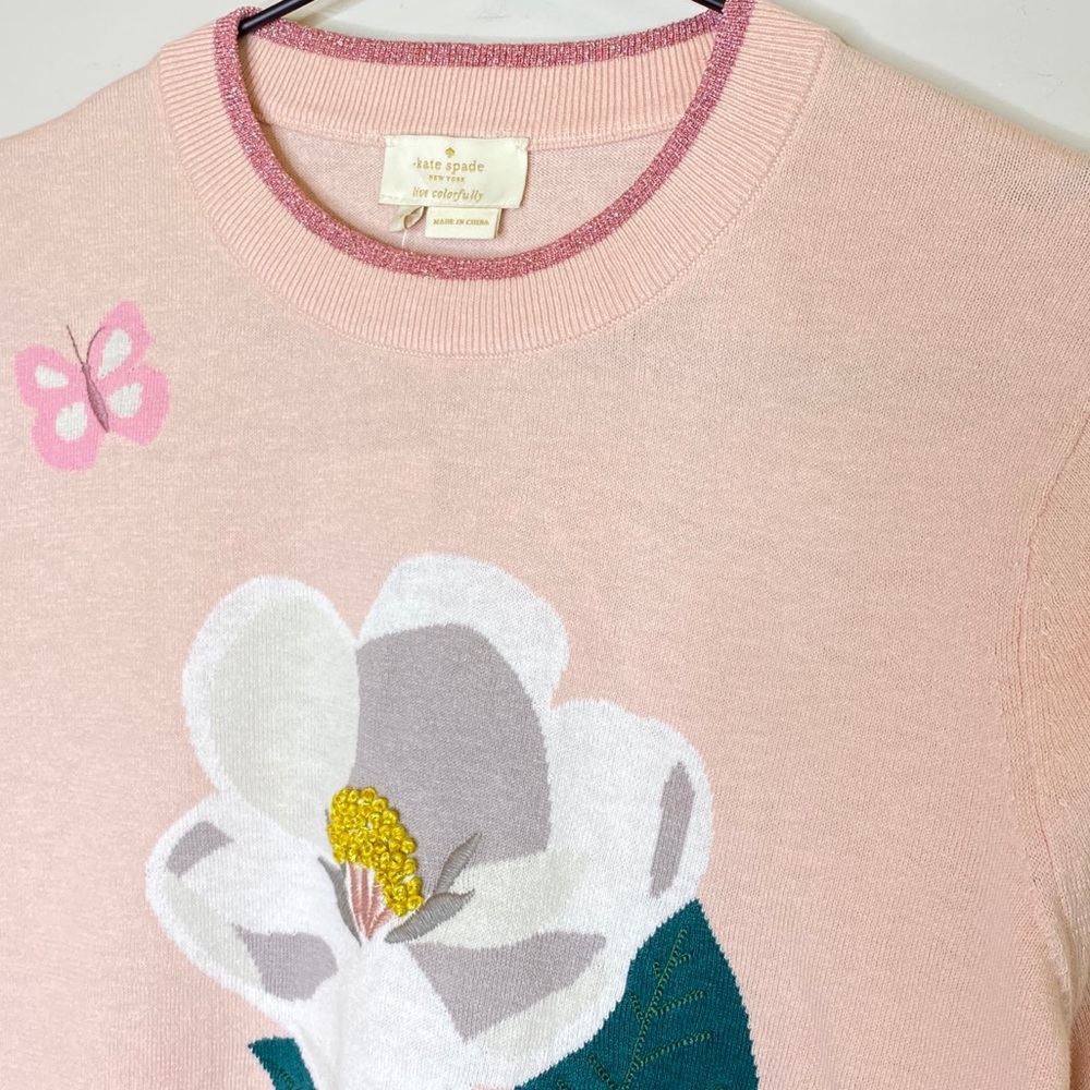 KATE SPADE Cashmere Blend Pink Flower Sweater - Picture 5 of 8